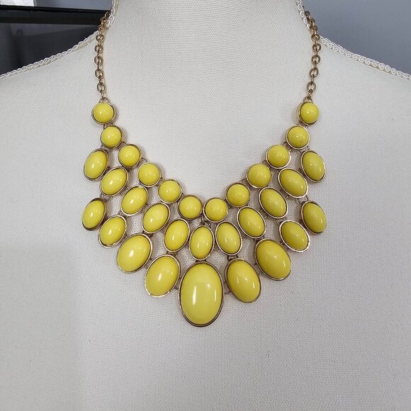 💎Vintage Gold Tone Yellow Multi Stone Retro Chunky Bib Statement Necklace - Picture 1 of 6